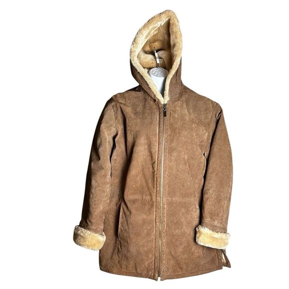 St.Johns Bay Washable Suede Sherpa Lined Hooded Women’s‎ Jacket - Picture 1 of 7